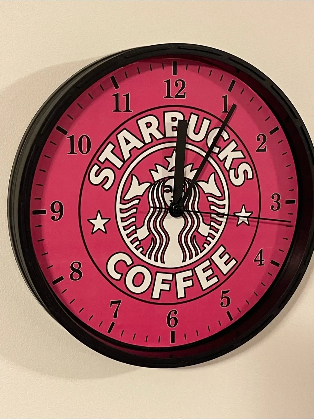 Starbucks Bright Pink Logo Wall Clock with Black Trim